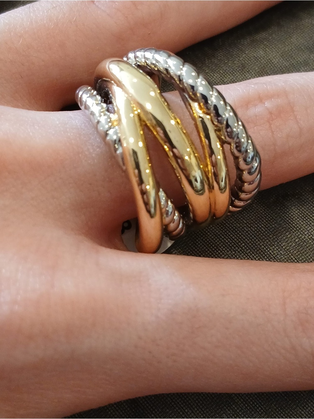 Mixed Metal Twisted Band Ring - Gold and Silver size 8